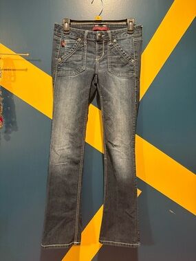 Domaine Jeans Dark Stone Wash Low Rise Baby Boot Jeans EUC